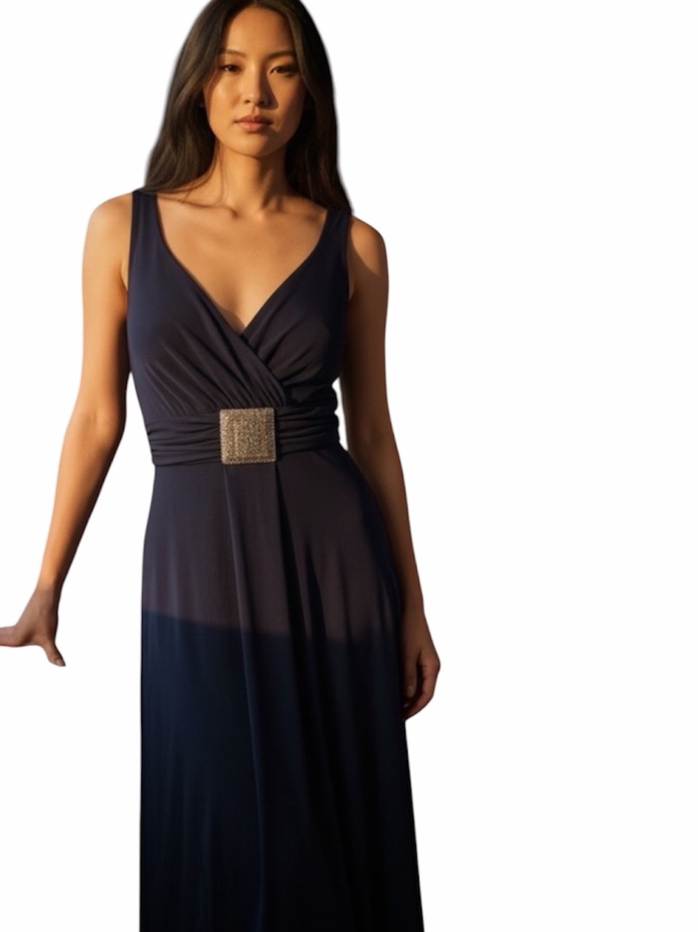 Slinky Party Dress Navy Babydoll Surpice Bust Beaded Y2K Fit n Flare Retro